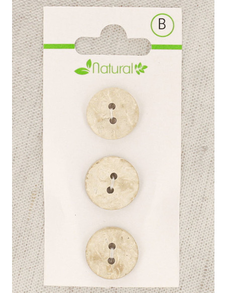Karte mit 3 Knöpfen aus natürlichem Holz 15 mm 2 Löcher - Rund