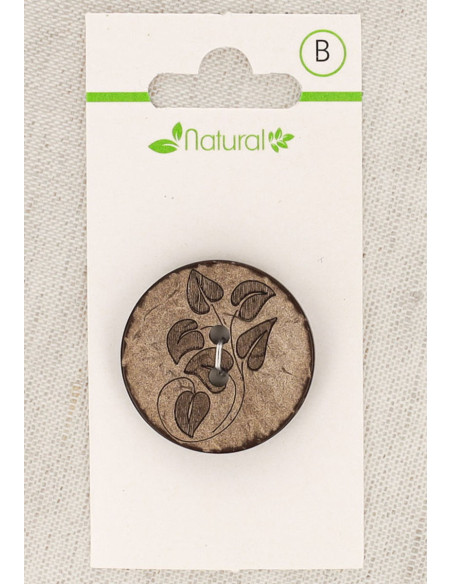 Karte mit 1 Knopf aus natürlichem Holz 28 mm 2 Löcher - Blätter