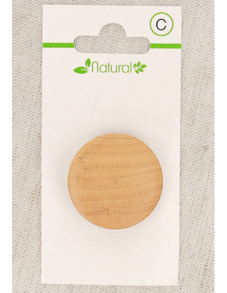 Karte mit 1 Knopf aus natürlichem Holz 28 mm mit Öse - Rund