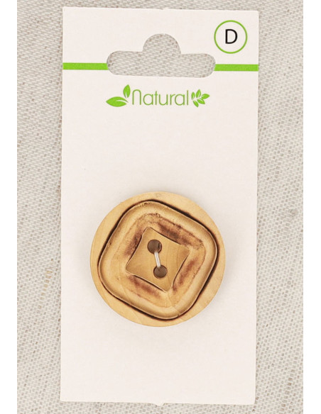 Karte mit 1 Knopf aus natürlichem Holz 28 mm 2 Löcher - Quadrat