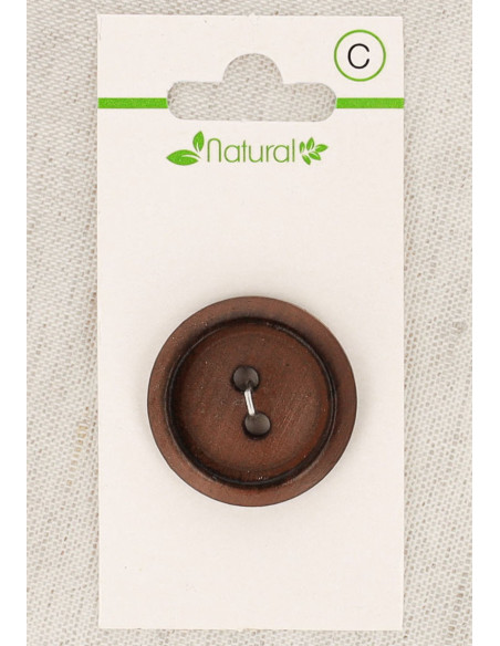 Karte mit 1 Knopf aus dunklem Holz 28 mm 2 Löcher - Rund