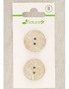 Karte mit 2 Knöpfen aus natürlichem Holz 20 mm 2 Löcher - Rund