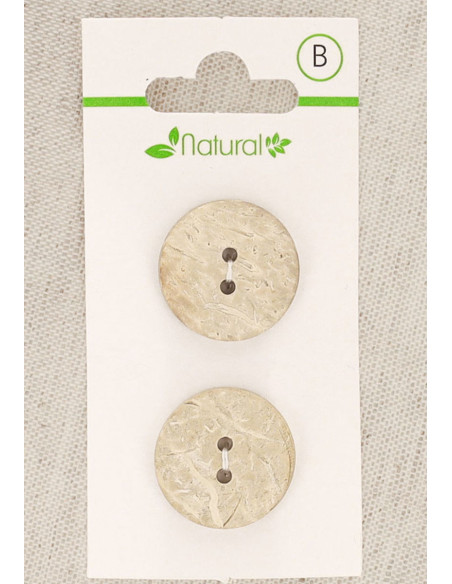 Karte mit 2 Knöpfen aus natürlichem Holz 20 mm 2 Löcher - Rund