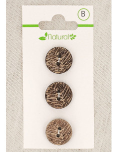 Karte mit 3 Knöpfen aus natürlichem Holz, 15 mm, 2 Löcher - Laub