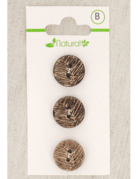Karte mit 3 Knöpfen aus natürlichem Holz, 15 mm, 2 Löcher - Laub