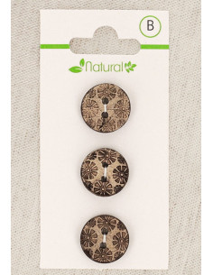 Karte mit 3 Knöpfen aus natürlichem Holz 15 mm 2 Löcher - Fantasie