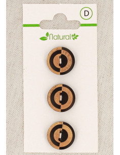 Karte mit 3 zweifarbigen Holzknöpfen 15 mm 2 Löcher - Fantasie