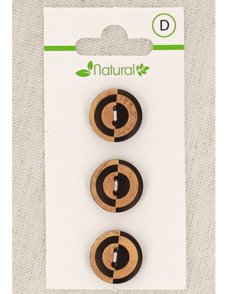 Karte mit 3 zweifarbigen Holzknöpfen 15 mm 2 Löcher - Fantasie