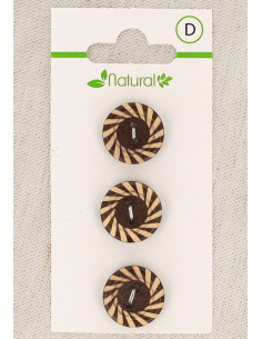 Karte mit 3 zweifarbigen Holzknöpfen 15 mm 2 Löcher - Fantasie