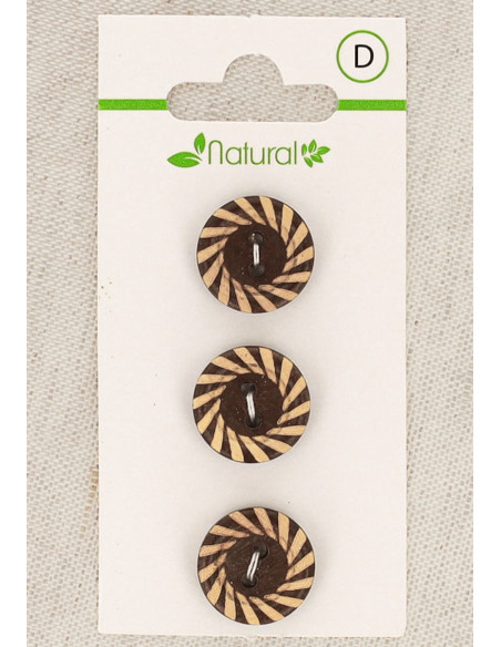 Karte mit 3 zweifarbigen Holzknöpfen 15 mm 2 Löcher - Fantasie