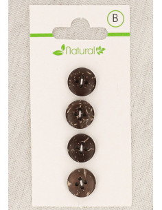 Karte mit 4 dunklen Holzknöpfen 11 mm 4 Löcher - Rund