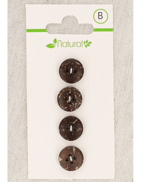 Karte mit 4 dunklen Holzknöpfen 11 mm 4 Löcher - Rund