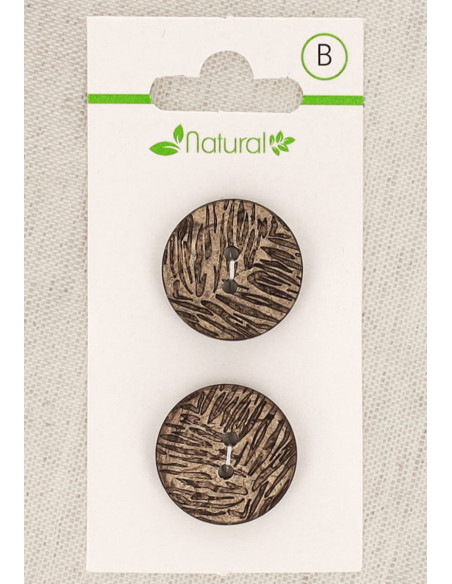 Karte mit 2 Knöpfen aus natürlichem Holz 20 mm 2 Löcher - Laub