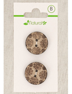 Karte mit 2 Knöpfen aus natürlichem Holz 20 mm 2 Löcher - Fantasie