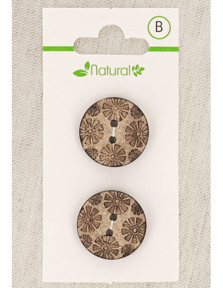 Karte mit 2 Knöpfen aus natürlichem Holz 20 mm 2 Löcher - Fantasie