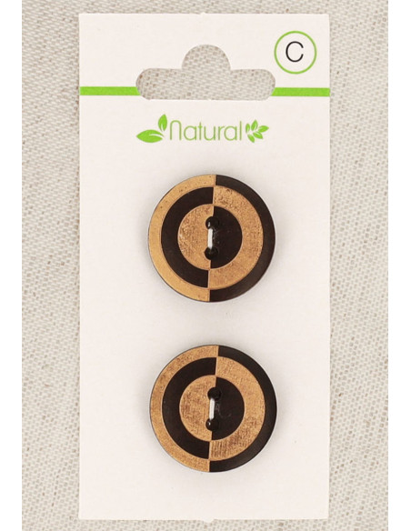 Karte mit 2 zweifarbigen Holzknöpfen 20 mm 2 Löcher - Fantasie