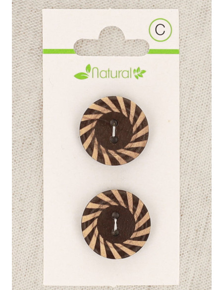 Karte mit 2 zweifarbigen Holzknöpfen 20 mm 2 Löcher - Fantasie