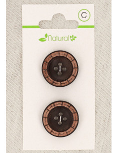 Karte mit 2 zweifarbigen Holzknöpfen 20 mm 4 Löcher - Rund