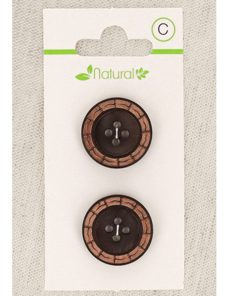 Karte mit 2 zweifarbigen Holzknöpfen 20 mm 4 Löcher - Rund