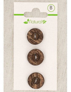 Karte mit 3 Knöpfen aus dunklem Holz 15 mm 2 Löcher - Rund