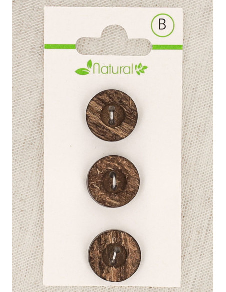 Karte mit 3 Knöpfen aus dunklem Holz 15 mm 2 Löcher - Rund