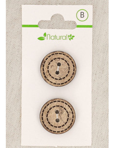 Karte mit 2 Knöpfen aus natürlichem Holz 20 mm 2 Löcher - Gepunktete Runden