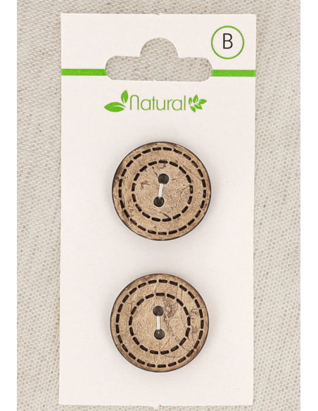 Karte mit 2 Knöpfen aus natürlichem Holz 20 mm 2 Löcher - Gepunktete Runden