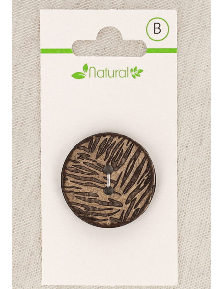 Karte mit 1 Knopf aus natürlichem Holz 28 mm 2 Löcher - Laub