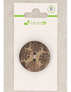 Karte mit 1 Knopf aus natürlichem Holz 28 mm 2 Löcher - Fantasie