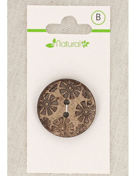 Karte mit 1 Knopf aus natürlichem Holz 28 mm 2 Löcher - Fantasie