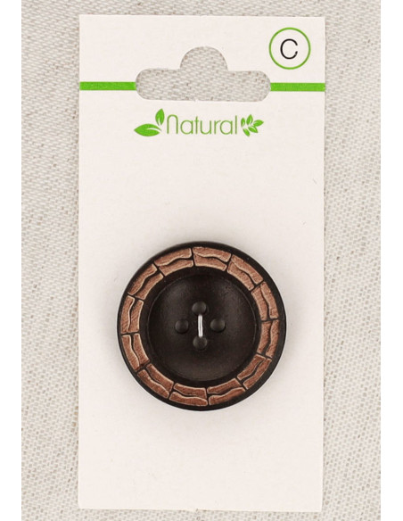 Karte mit 1 zweifarbigen Holzknopf 28 mm 4 Löcher - Rund