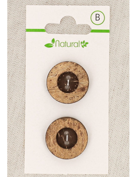 Karte mit 2 Knöpfen aus dunklem Holz 20 mm 2 Löcher - Rund