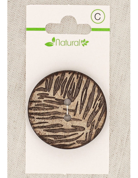 Karte mit 1 Knopf aus natürlichem Holz 38 mm 2 Löcher - Laub