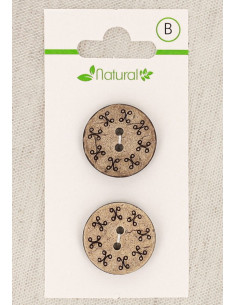 Karte mit 2 Knöpfen aus natürlichem Holz 20 mm 2 Löcher - Rund