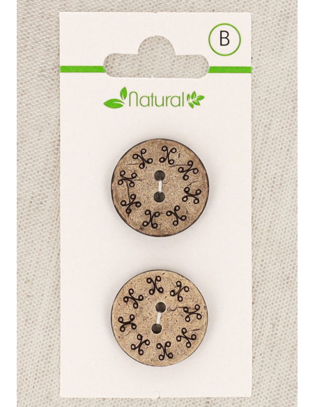 Karte mit 2 Knöpfen aus natürlichem Holz 20 mm 2 Löcher - Rund
