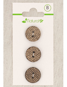 Karte mit 3 Knöpfen aus natürlichem Holz 15 mm 2 Löcher - Bienenwabe