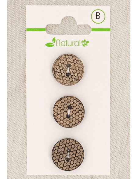 Karte mit 3 Knöpfen aus natürlichem Holz 15 mm 2 Löcher - Bienenwabe
