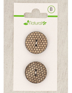 Karte mit 2 Knöpfen aus natürlichem Holz 20 mm 2 Löcher - Bienenwabe