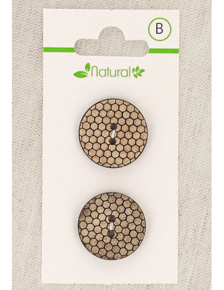 Karte mit 2 Knöpfen aus natürlichem Holz 20 mm 2 Löcher - Bienenwabe