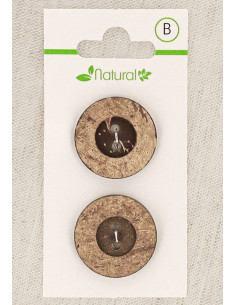 Karte mit 2 Knöpfen aus dunklem Holz 23 mm 2 Löcher - Rund