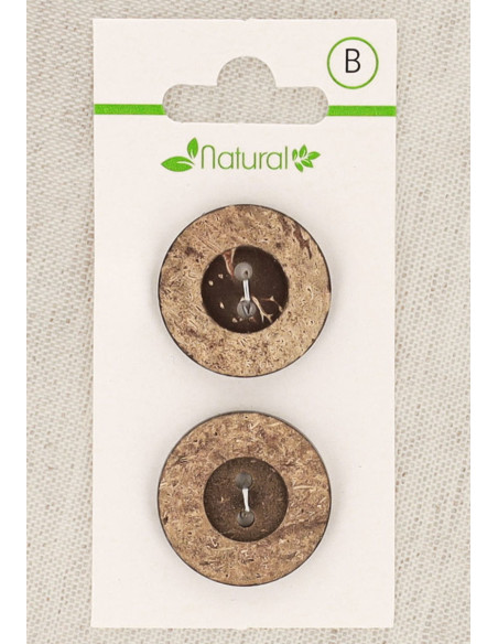 Karte mit 2 Knöpfen aus dunklem Holz 23 mm 2 Löcher - Rund