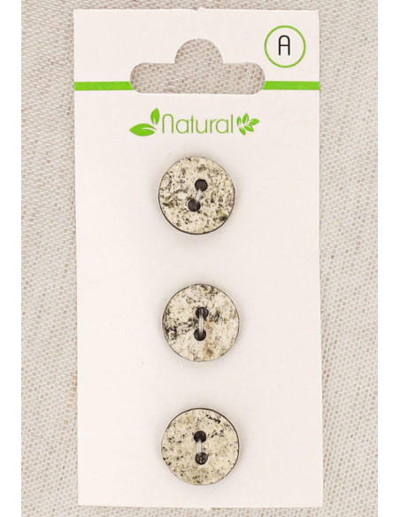 Karte mit 3 Knöpfen in Ecru und Mastic 13 mm 2 Löcher - Marmoriert
