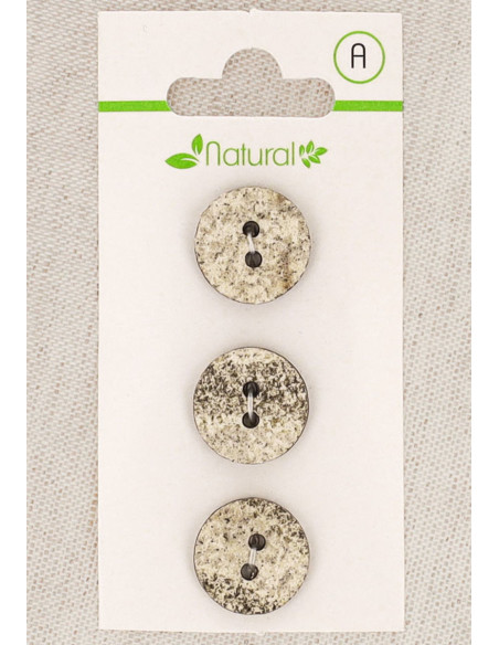 Karte mit 3 Knöpfen in Ecru und Mastic 15 mm 2 Löcher - Marmoriert