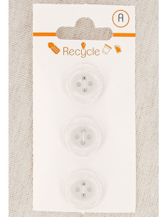 Karte mit 3 weißen Knöpfen 15 mm 4 Löcher - Gerollter Rand