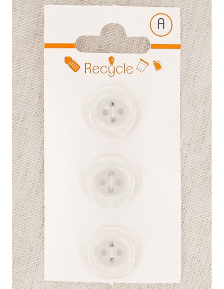 Karte mit 3 weißen Knöpfen 15 mm 4 Löcher - Gerollter Rand