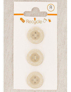 Karte mit 3 Knöpfen, ecru, 15 mm, 4 Löcher - Gerollter Rand