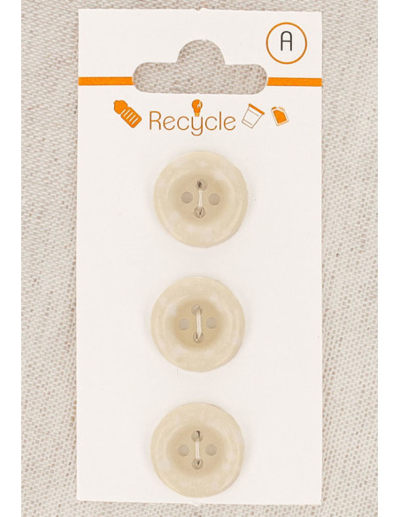 Karte mit 3 Knöpfen, ecru, 15 mm, 4 Löcher - Gerollter Rand