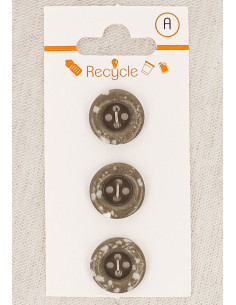 Karte mit 3 taupefarbenen Knöpfen 15 mm 4 Löcher - Gerollter Rand