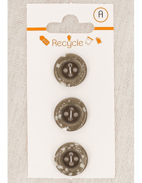 Karte mit 3 taupefarbenen Knöpfen 15 mm 4 Löcher - Gerollter Rand