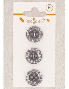 Karte mit 3 grauen Knöpfen 15 mm 4 Löcher - Gerollter Rand